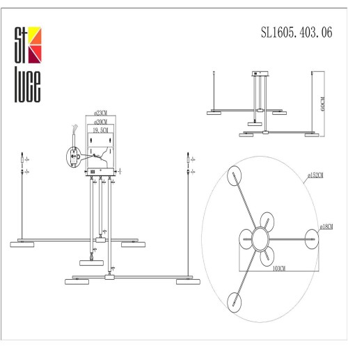 SL1605.403.06 Светильник подвесной ST-Luce Черный/Латунь, Белый LED 6*7,5W 3000K FARONE