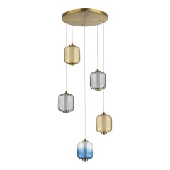 SL1193.303.05 Светильник подвесной ST-Luce Латунь/Янтарный,Дымчатый,Голубой LED 5*10W 3000K SUMMER