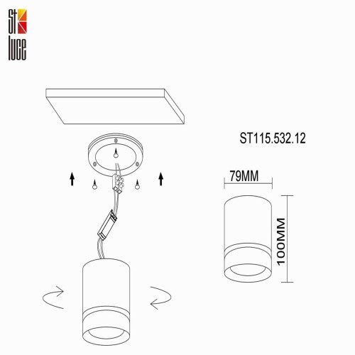 ST115.532.12 Светильник потолочный Белый LED 1*12W 3000K 840Lm Ra>90 120° IP20 D79xH100 170-240V Накладные светильники