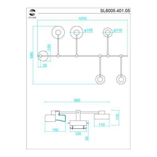 SL6005.401.05 Светильник настенно-потолочный ST-Luce Черный/Дымчатый, Прозрачный LED 5*3W 3000K VALLO