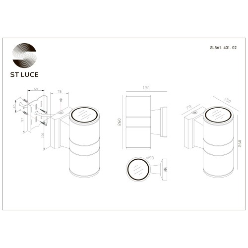 SL561.401.02 Светильник уличный настенный ST-Luce Черный/Черный LED 2*5W 4000K TUBO
