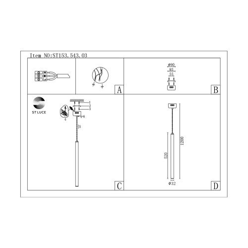 ST153.543.03 Светильник подвесной Белый LED 1*3W 4000K 255Lm Ra  IP20 D30xH1 500 180-240V Подвесные светильники