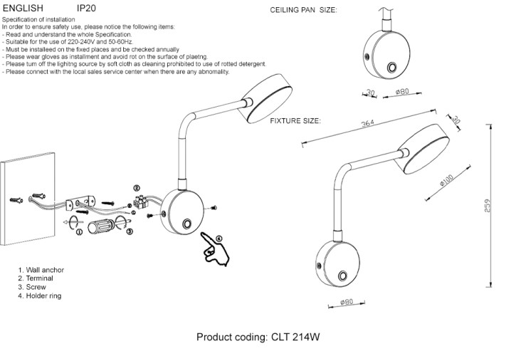 Бра Crystal Lux CLT 214W BS