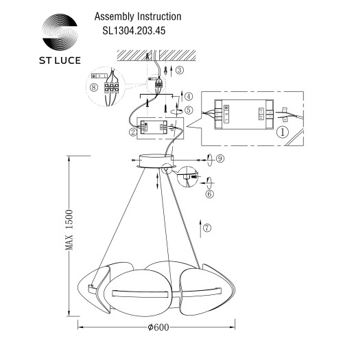 SL1304.203.45 Люстра подвесная ST-Luce Золотистый/Белый LED 1*45W 3000K ETOILE